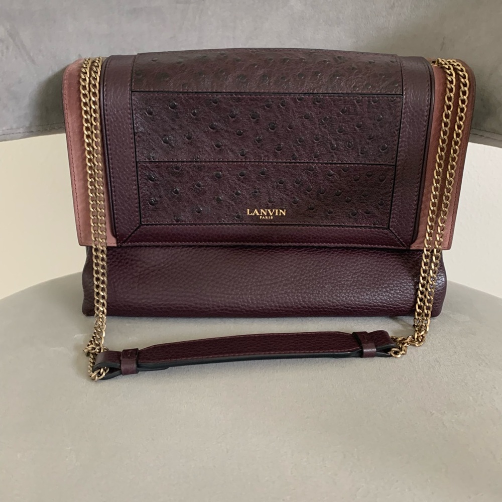 LANVIN | Burgundy Patchwork Calf Leather Medium Sugar Shoulder Bag - Picture 3 of 17